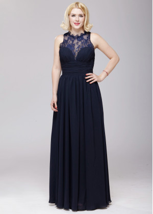 Chic Navy Blue Lace Chiffon Mother Of The Bride Dress 